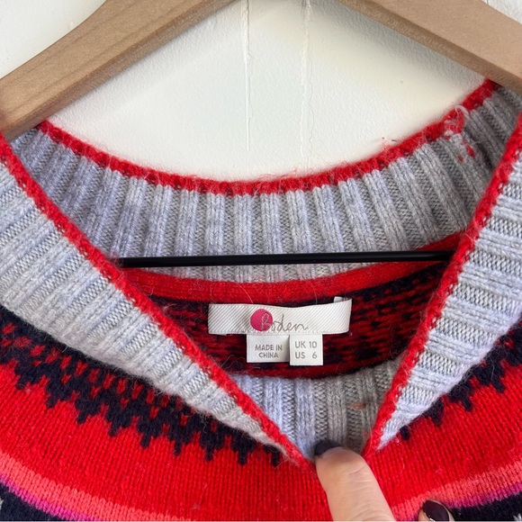 Boden Agnes Fair Isle Sweater Dress Wool Blend Red Grey Long Sleeve Mini Size 6 - Picture 4 of 7